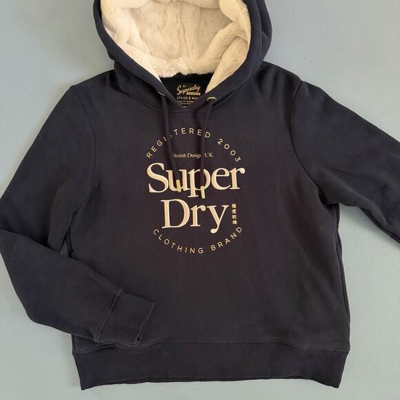 Superdry Luxe Metallic Logo Nautical Navy Hoodie Womens Sweatshirt - Picture 5 of 7